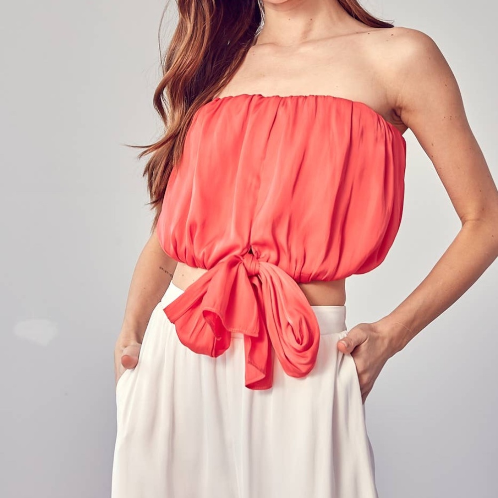 Pink tube Side Tie Crop Top